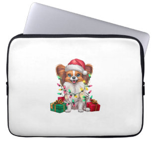 Xmas Lighting Santa Hat Papillon Dog Christmas  Laptop Sleeve
