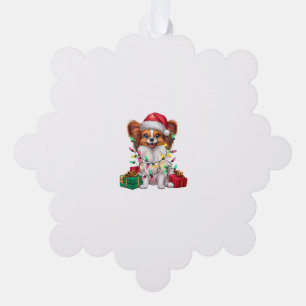Xmas Lighting Santa Hat Papillon Dog Christmas Ornament Card