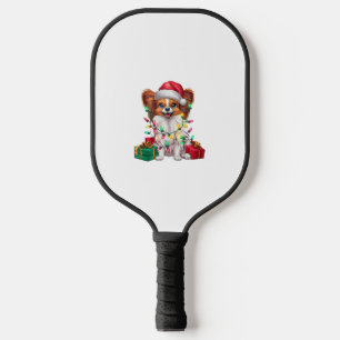 Xmas Lighting Santa Hat Papillon Dog Christmas  Pickleball Paddle