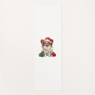 Xmas Lighting Santa Hat Papillon Dog Christmas  Yoga Mat
