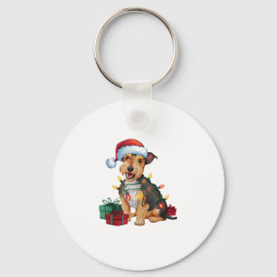 Xmas Lighting Santa Hat Patterdale Terrier Dog Chr Keychain