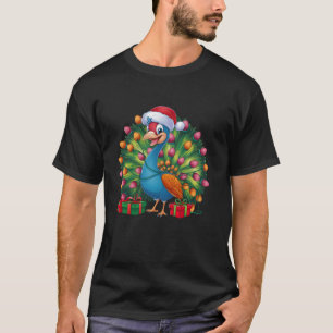 Xmas Lighting Santa Hat Peacock Bird Christmas T-Shirt