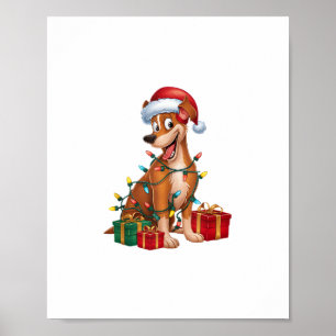 Xmas Lighting Santa Hat Pinscher Dog Christmas Poster