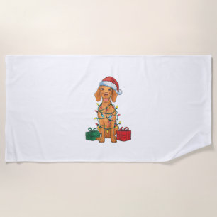 Xmas Lighting Santa Hat Pomeranian Dog Christmas Beach Towel