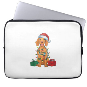 Xmas Lighting Santa Hat Pomeranian Dog Christmas Laptop Sleeve