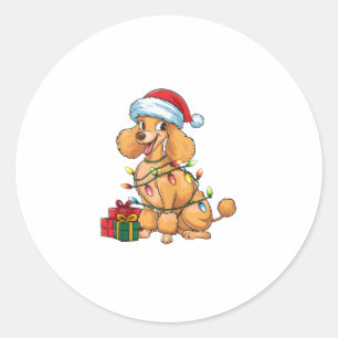 Xmas Lighting Santa Hat Poodle Dog Christmas _1 Classic Round Sticker