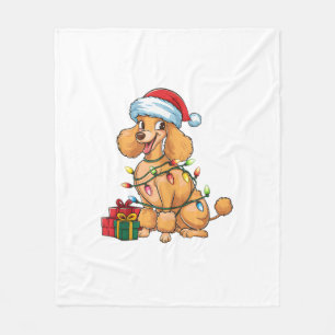Xmas Lighting Santa Hat Poodle Dog Christmas _1 Fleece Blanket