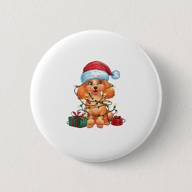Xmas Lighting Santa Hat Poodle Dog Christmas  2 Inch Round Button (Front)