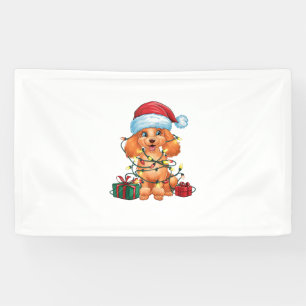 Xmas Lighting Santa Hat Poodle Dog Christmas  Banner