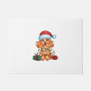 Xmas Lighting Santa Hat Poodle Dog Christmas  Doormat