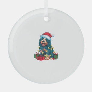 Xmas Lighting Santa Hat Portuguese Water Dog Chris Glass Ornament