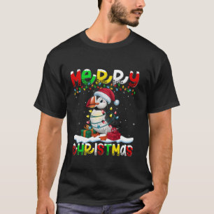 Xmas Lighting Santa Hat Puffin Bird Merry Christma T-Shirt