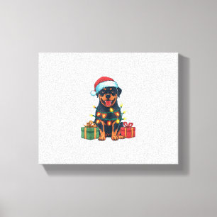 Xmas Lighting Santa Hat Rottweiler Dog Christmas  Canvas Print