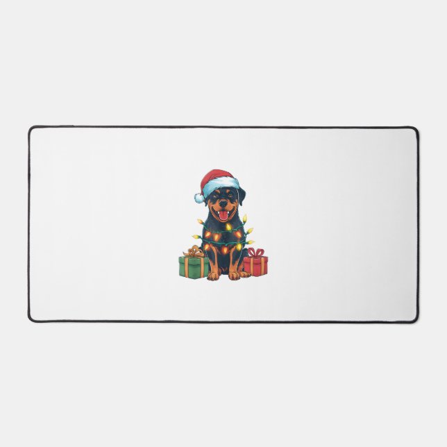 Xmas Lighting Santa Hat Rottweiler Dog Christmas  Desk Mat (Front)