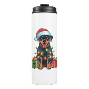Xmas Lighting Santa Hat Rottweiler Dog Christmas Thermal Tumbler