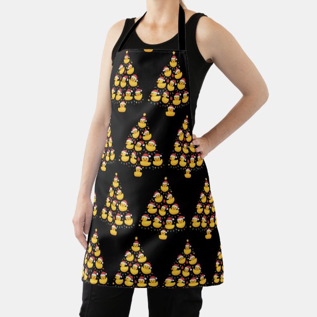 Xmas Lighting Santa Hat Rubber Duck Christmas Tree Apron (Insitu)