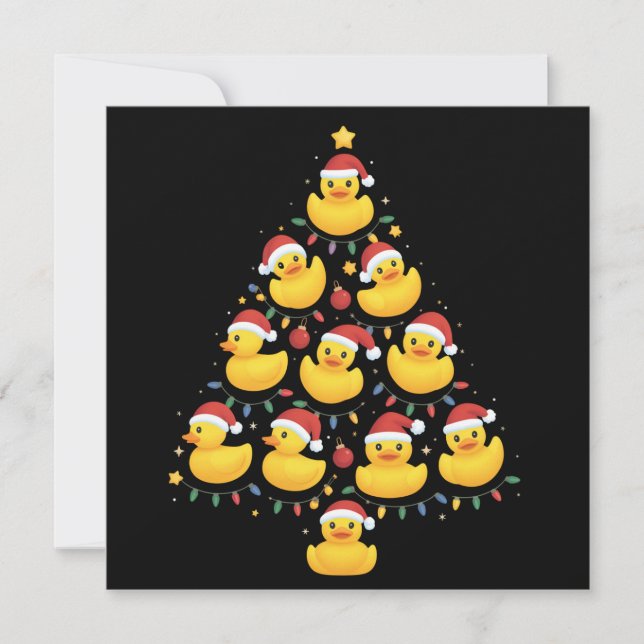 Xmas Lighting Santa Hat Rubber Duck Christmas Tree Holiday Card (Front)