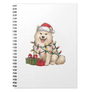 Xmas Lighting Santa Hat Samoyed Dog Christmas Notebook