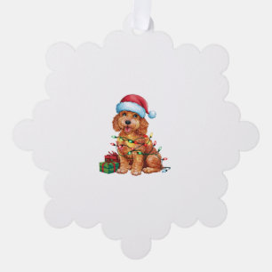 Xmas Lighting Santa Hat Schnoodle Dog Christmas Ornament Card