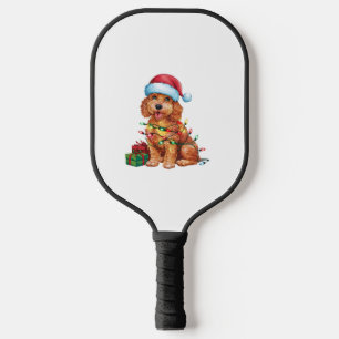 Xmas Lighting Santa Hat Schnoodle Dog Christmas  Pickleball Paddle
