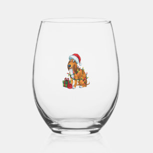 Xmas Lighting Santa Hat Scottish Deerhound Dog Chr Stemless Wine Glass