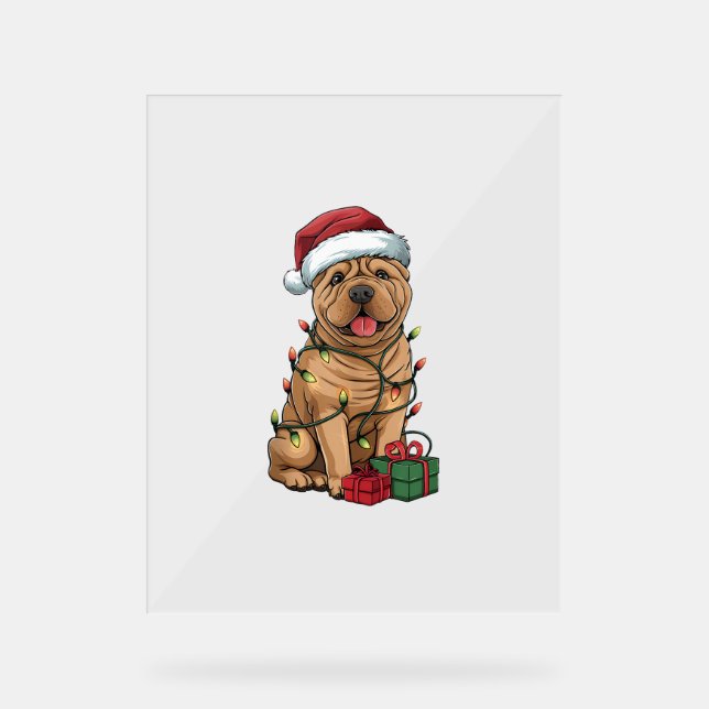 Xmas Lighting Santa Hat Shar Pei Dog Christmas _2 Acrylic Sign (Front)
