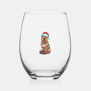 Xmas Lighting Santa Hat Shar Pei Dog Christmas  Stemless Wine Glass