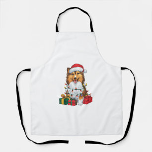 Xmas Lighting Santa Hat Sheltie Dog Christmas Apron