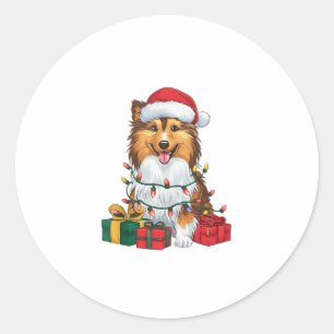 Xmas Lighting Santa Hat Sheltie Dog Christmas  Classic Round Sticker