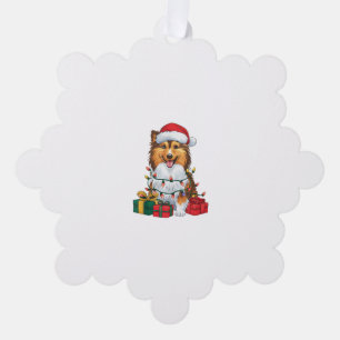 Xmas Lighting Santa Hat Sheltie Dog Christmas Ornament Card