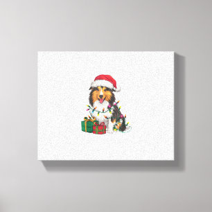 Xmas Lighting Santa Hat Shetland Sheepdog Christma Canvas Print