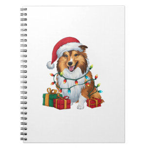 Xmas Lighting Santa Hat Shetland Sheepdog Christma Notebook
