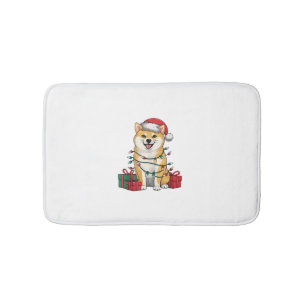 Xmas Lighting Santa Hat Shiba Inu Dog Christmas _1 Bath Mat
