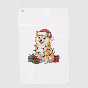 Xmas Lighting Santa Hat Shiba Inu Dog Christmas Golf Towel