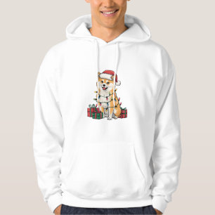 Xmas Lighting Santa Hat Shiba Inu Dog Christmas  Hoodie