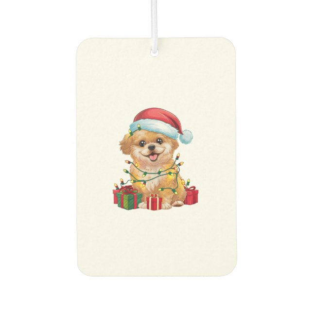 Xmas Lighting Santa Hat Shih Poo Dog Christmas  Air Freshener (Front)