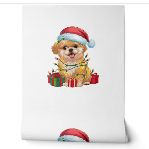 Xmas Lighting Santa Hat Shih Poo Dog Christmas Wallpaper
