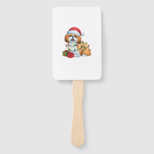 Xmas Lighting Santa Hat Shih Tzu Dog Christmas Hand Fan