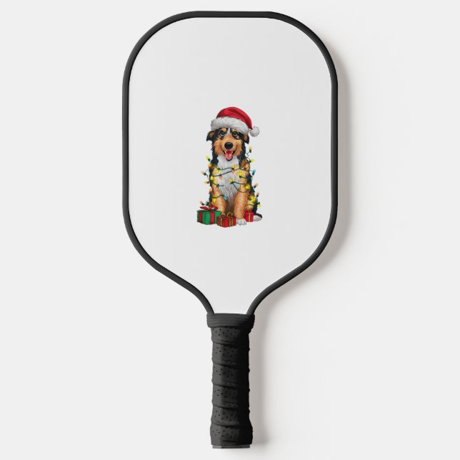 Xmas Lighting Santa Hat Shiloh Shepherd Dog Christ Pickleball Paddle (Front)
