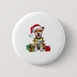 Xmas Lighting Santa Hat Skye Terrier Dog Christmas 2 Inch Round Button