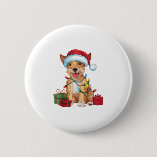 Xmas Lighting Santa Hat Skye Terrier Dog Christmas 2 Inch Round Button