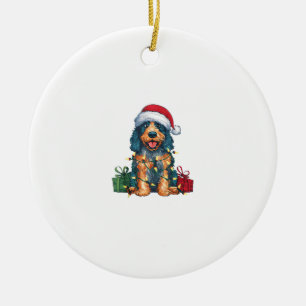 Xmas Lighting Santa Hat Spanish Water Dog Christma Ceramic Ornament