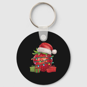 Xmas Lighting Santa Hat Strawberry Christmas  Keychain