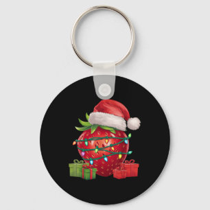 Xmas Lighting Santa Hat Strawberry Christmas T Shi Keychain