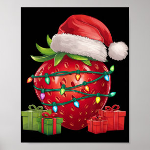 Xmas Lighting Santa Hat Strawberry Christmas T Shi Poster