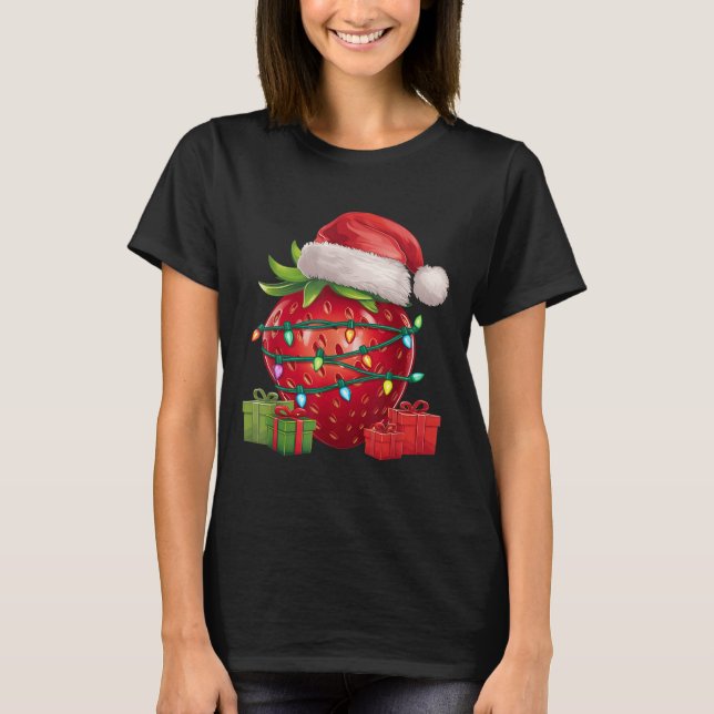 Xmas Lighting Santa Hat Strawberry Christmas  T-Shirt (Front)