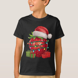 Xmas Lighting Santa Hat Strawberry Christmas T-Shirt