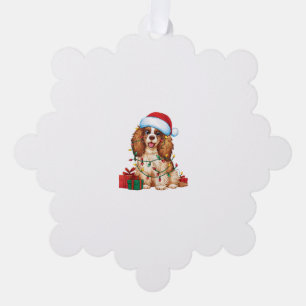 Xmas Lighting Santa Hat Tibetan Spaniel Dog Christ Ornament Card