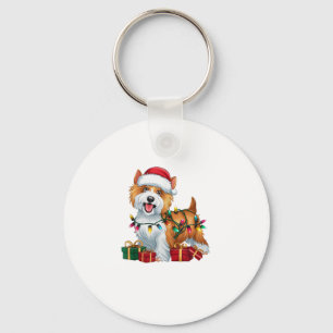 Xmas Lighting Santa Hat Tibetan Terrier Dog Christ Keychain