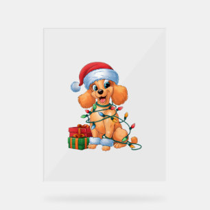 Xmas Lighting Santa Hat Toy Poodle Dog Christmas Acrylic Sign